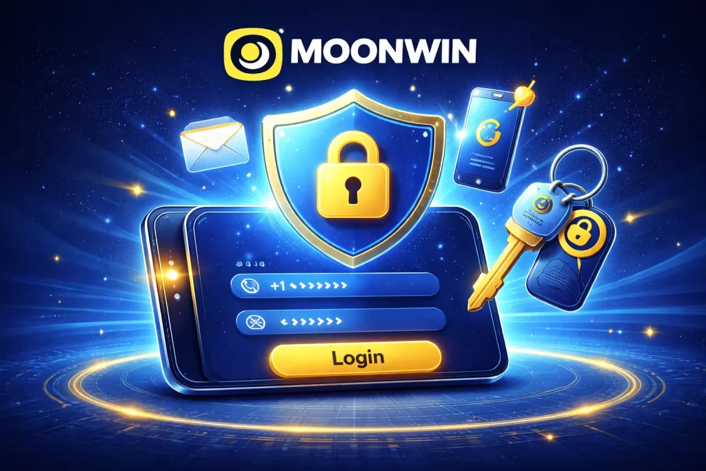 Moonwin Casino login page illustration featuring secure sign-in interface and official logo